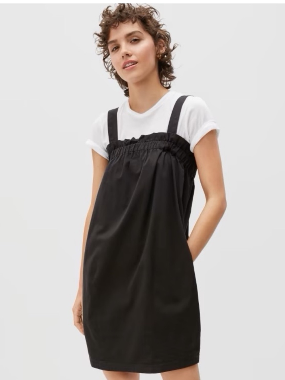 Everlane Black Paperbag Smocked Strap Mini Dress